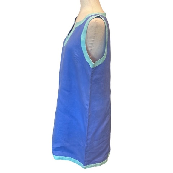 100% Linen Sigrid Olsen Sleeveless V-Neck Dress Blue/Green L - Picture 3 of 6